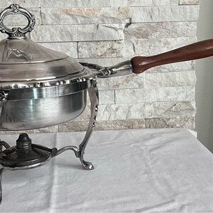 Elegant Silver Chafing Dish with Wooden Handle